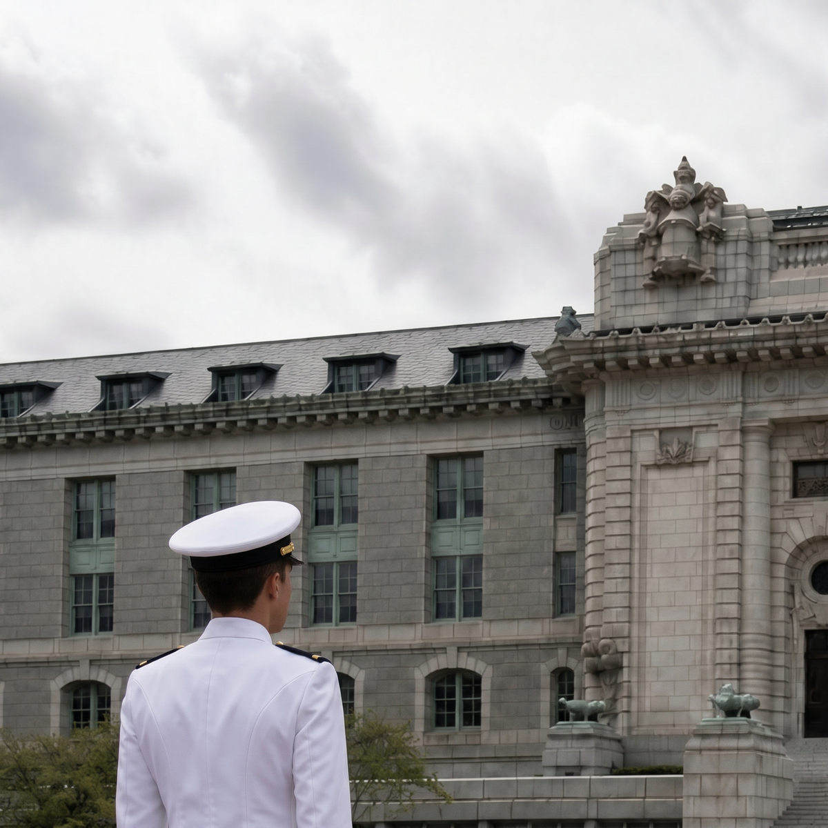 U.S. service academy midshipman in dress whites